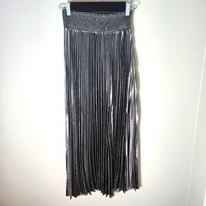 House Of Harlow 1960 Pleated Metallic Skirt Silver Gray Slit Unlined Women's S